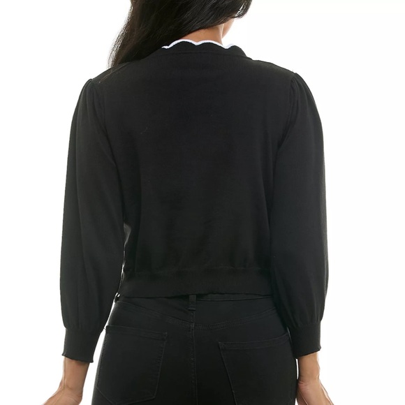 NWOT Scallop Trim Cardigan with Faux Pearls, Cap Sleeve - Picture 2 of 8